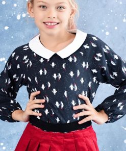 Blouse de Noël pour Fille Imprimé Fantaisie Pingouin col CLAUDINE - 'LA FAUTE A VOLTAIRE' - Rouge