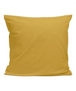 Bleu Câlin - Taie d'oreiller unie Percale de coton 80 fils/m² - Moutarde
