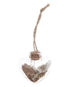 Bouteille verre avec paillettes coeur à suspendre - N/A