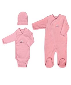 Eveil Et Nature Set Dorsbien Velours /body/bonnet Coton Bio - Rose