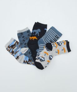 Lot de 5 paires de chaussettes imprimé voiture - Bleu