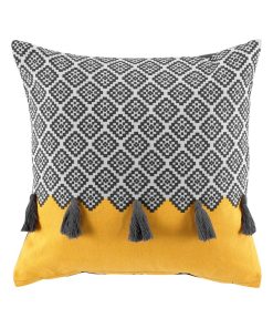 Coussin 40 cm Neo casa a pompons - Gris Jaune