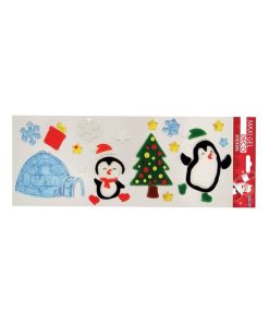Stickers gel Noël pour fenêtres - Pingouins Patinage - Multicolore