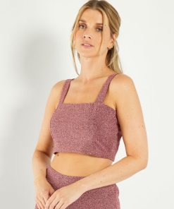 Top cropped en maille bisou - Rose