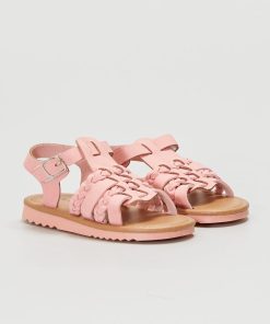 Sandales type salomé avec brides tressées - Rose