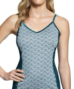 Top imprimé en modal avec dentelle Artisan - Bleu