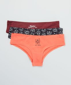 Lot de 3 shortys avec imprimés fantaisie - Rouge/prune/noir