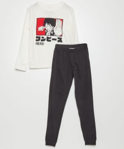 Ensemble pyjama 'One Piece' t-shirt + pantalon - 2 pièces - Blanc/noir