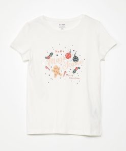 T-shirt en jersey avec imprimé 'Noël' - Blanc