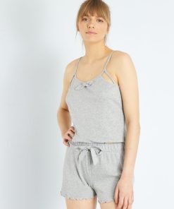 Ensemble pyjama short en maille côtelée - 2 pièces - gris