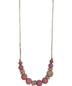 Collier d'allaitement ou de portage silicone et bois 'Laurier' - Vieux rose