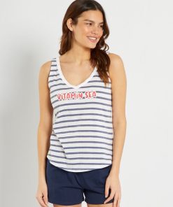 Ensemble pyjama short à 'rayures' - 2 pièces - Bleu/blanc