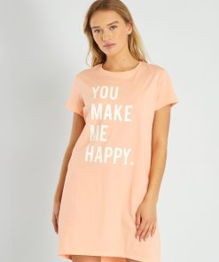 Chemise de nuit imprimé message - Orange pêche