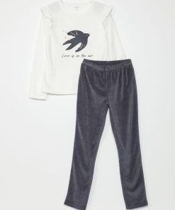 Pyjama long en velours - 2 pièces - Blanc