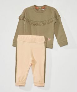 Sweat en molleton + jogging - 2 pièces - rose/kaki