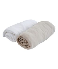 Lot de 2 draps housses coton blanc et écru (70 x 140 cm) - Beige