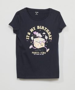 T-shirt en jersey avec imprimé - Bleu marine