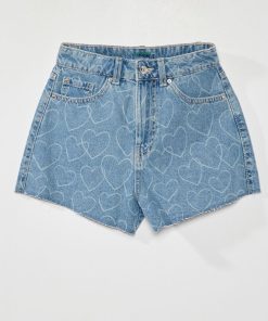 Short en jean à motifs - bleu