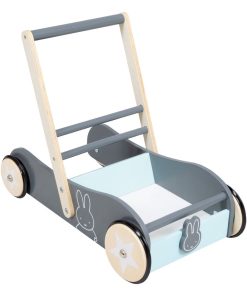 ROBA Trotteur Bébé "Miffy®" en Bois - avec Frein - Chariot de Marche - Hauteur Poignée 45 cm - Gris Vert clair Blanc
