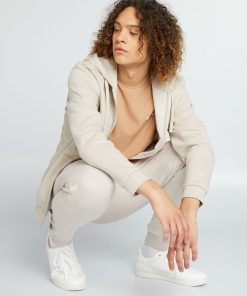 Sweat à capuche zippé en molleton - Beige