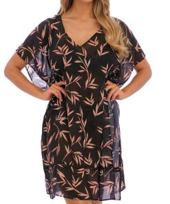 Tunique de plage chic imprimé bambou Luna bay - Noir