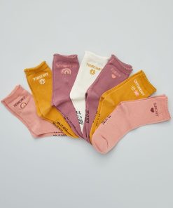 Chaussettes avec bords volantés - Lot de 7 - Rose