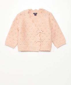 Gilet cache-coeur en maille fantaisie - Rose cendré