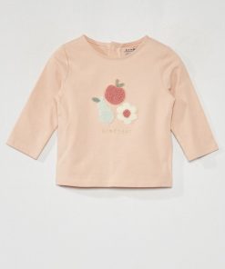 T-shirt avec 'fruits' en maille bouclette - Rose
