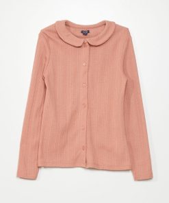 T-shirt en maille pointelle boutonnée - rose