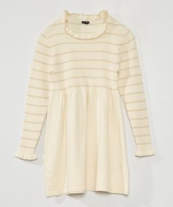 Robe pull à rayures - Beige