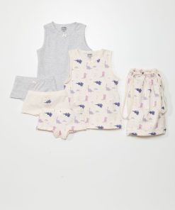 Lot de 2 t-shirt + 3 shorties + 1 pochon - 6 pièces - Rose