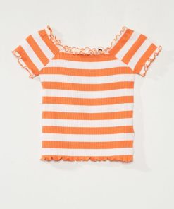 T-shirt en maille côtelée 'rayé' - Orange