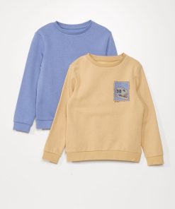 Lot 2 sweats molleton et imprimé - Marron/bleu gris