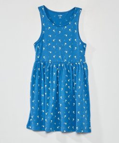 Robe sans manches à motifs - Bleu foncé 'fleurs'
