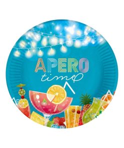 Set de 10 assiettes en carton 23 cm Apero times - Bleu