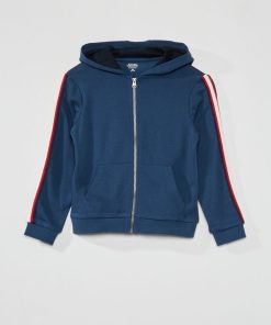Sweat à capuche et bande tricolore - bleu foncé