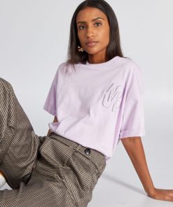 T-shirt en jersey avec broderie - Violet