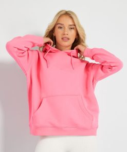 Sweat à capuche en molleton uni - rose