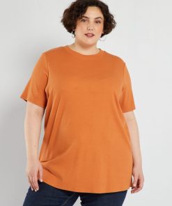 T-shirt côtelé uni - Orange