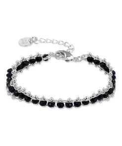 Bracelet, argent 925 lailai et cristal noir avec finition plaquée rhodium - Rouge