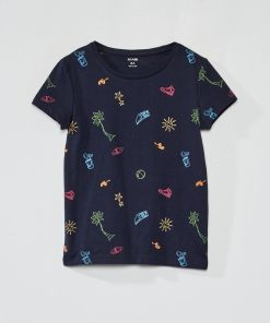 T-shirt imprimé à col rond - Bleu marine