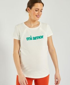 Tee-shirt d'allaitement avec zips invisibles - Blanc 'mi amor'