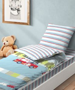 Bleu Câlin Rechange Caradou Pompier Parure de Lit Enfant - Spécial Lit Évolutif - 90x140cm - Bleu Rouge Blanc