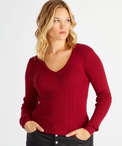 Pull en maille côtelée - Rouge