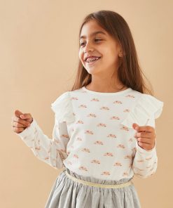 Blouse maille longues manches imprimés soleils, - Blanc