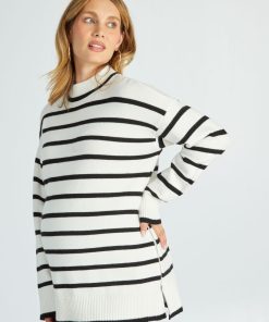 Pull oversize marinière grossesse - Blanc/noir