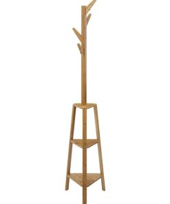 Porte-manteaux bambou 4 têtes 3 étagères - Beige