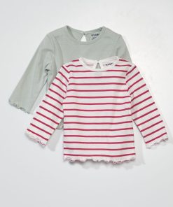 Lot de 2 t-shirts manches longues - Rose/vert