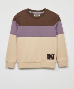 Sweat en molleton léger color block - Marron