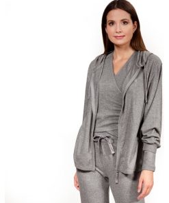 Sweat-shirt à capuche Femme Gris chiné - Gris